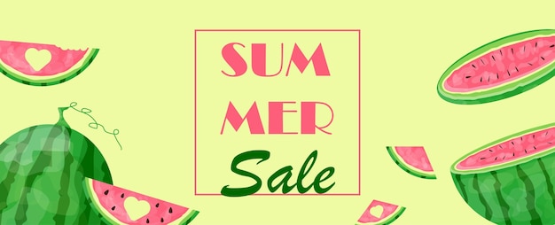 Summer sale banner with watermelons from different angles Vector background for shops with summer fruits Use for posters banners posters decorations advertising