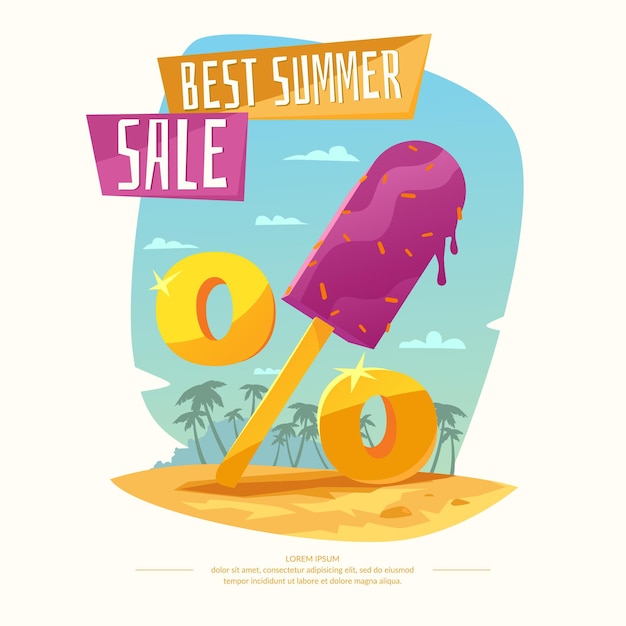 Summer sale in cartoon style design