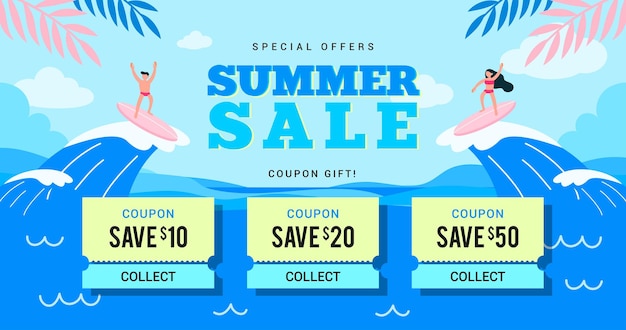 Summer sale coupon template banner vector design