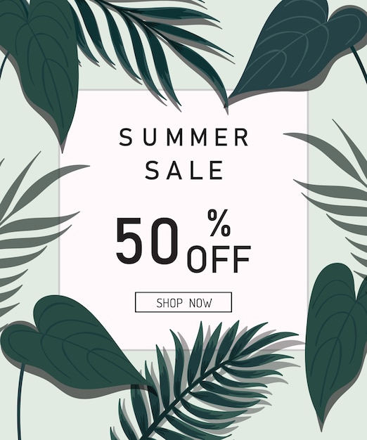 Summer sale design tropical leaves