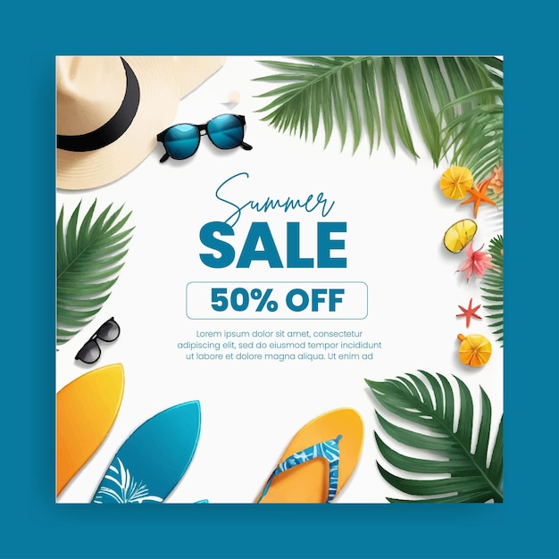 Vector summer sale discount instagram post and web banner template with summer background