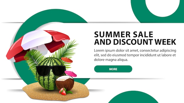 Summer sale and discount week, creative white web banner 