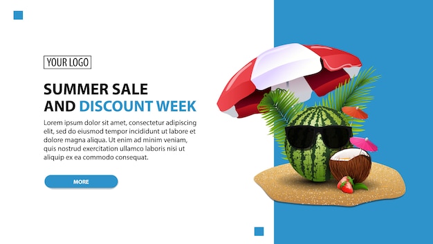 Summer sale and discount week, discount white minimalist web banner template for your website