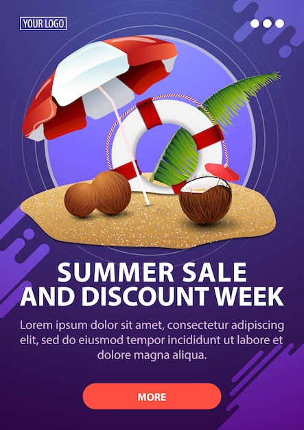 Summer sale and discount week, vertical discount banner with modern design