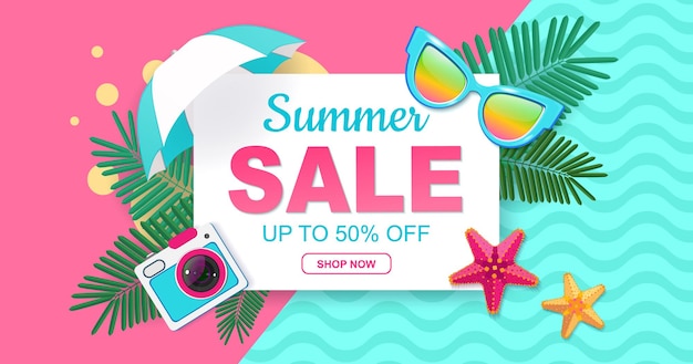 Summer sale Fresh bright banner with summer