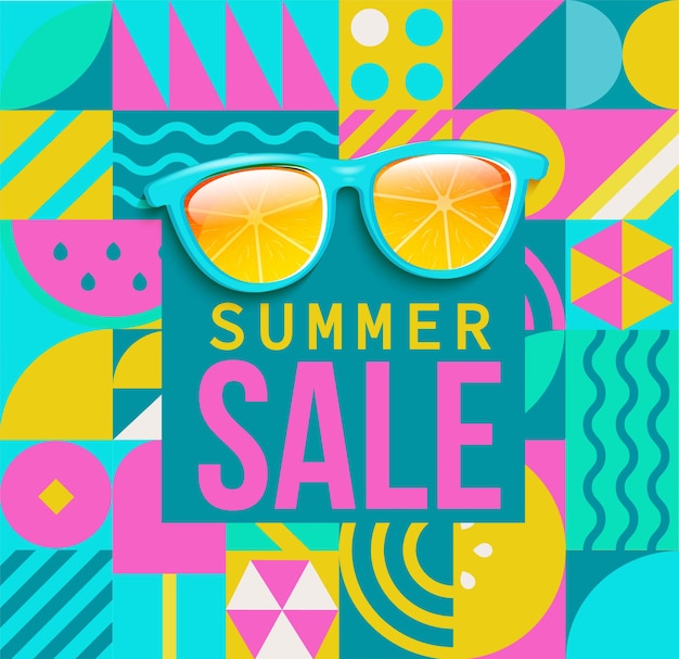 Summer sale geometric banner with simple geometry shapes and figuresPostersflyers design for cover