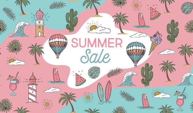 Summer sale, hand drawn illustration.