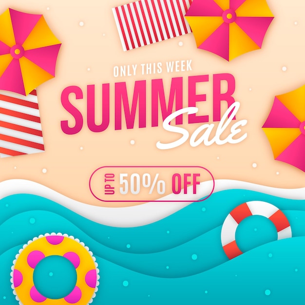 Summer sale illustration in paper style