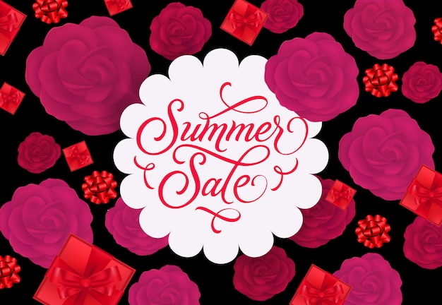 Summer Sale Label with Roses and Gifts