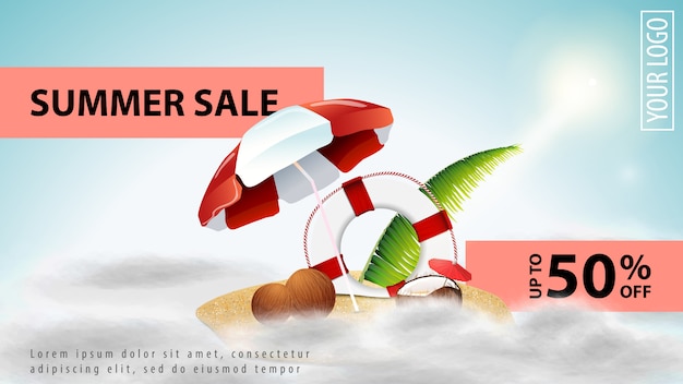 Vector summer sale, light discount web banner template