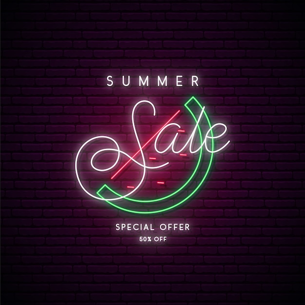 Summer sale neon signboard.