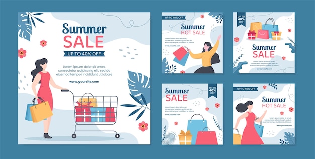 Summer Sale Post Template Social Media Flat Cartoon Vector Background Illustration