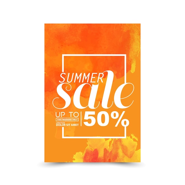 summer sale poster design template watercolor style