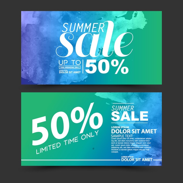 summer sale poster design template watercolor style