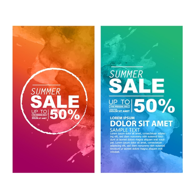 summer sale poster design template watercolor style