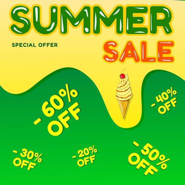 Summer sale promotional banner with ice cream