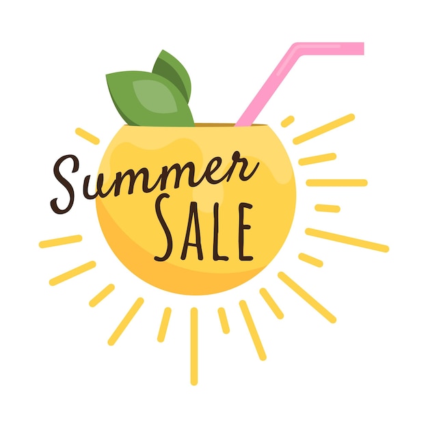 Summer Sale Simple vector illustration of summer holiday with sun and cocktail Image for sticker