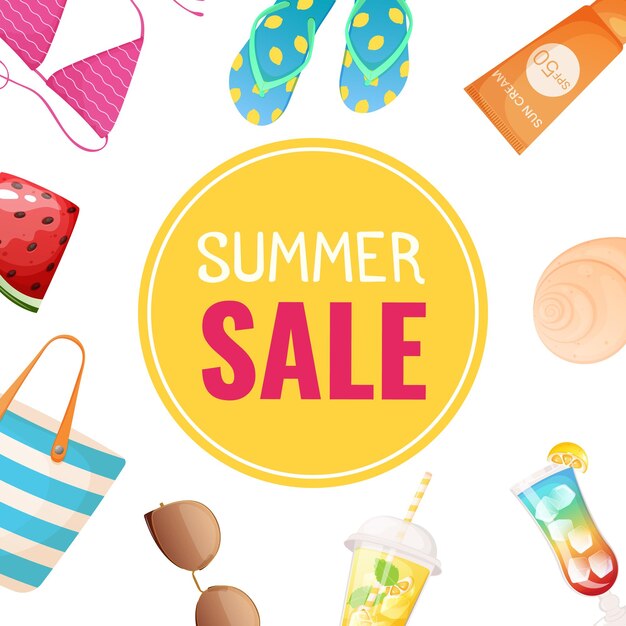 Vector summer sale social media post template banner poster with summer elements