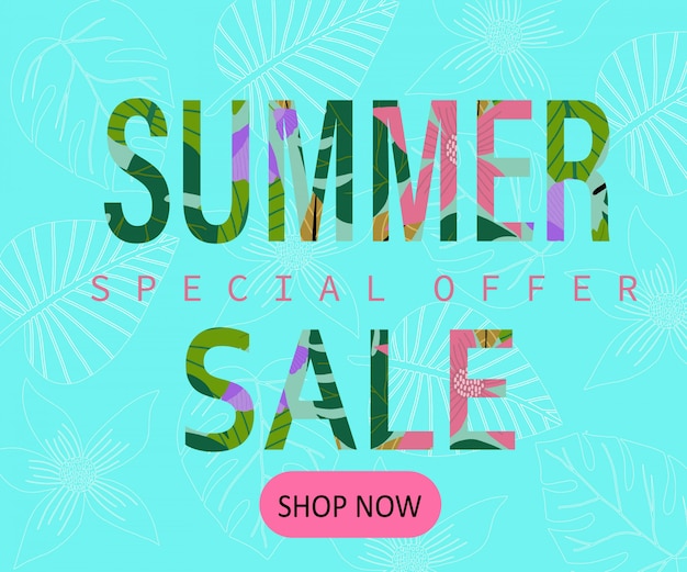 summer sale special offer banner template with button shop now