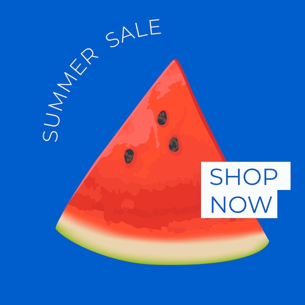 Summer sale square banner template for social media ads Vector Summer sale banner in modern design with watermelon slices Banner with button Shop now