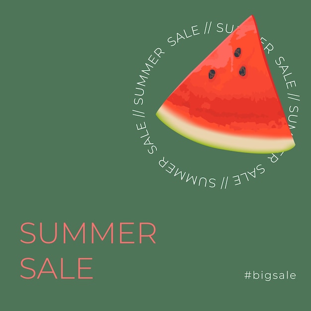 Summer sale square banner template for social media ads Vector Summer sale banner in modern design with watermelon slices