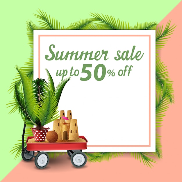 Summer sale, template for discount banner in the form of a sheet of paper