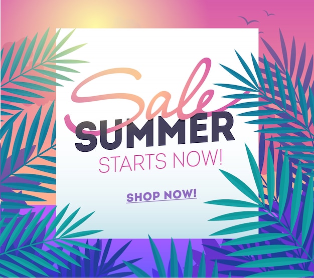 Summer Sale template with tropical leaves