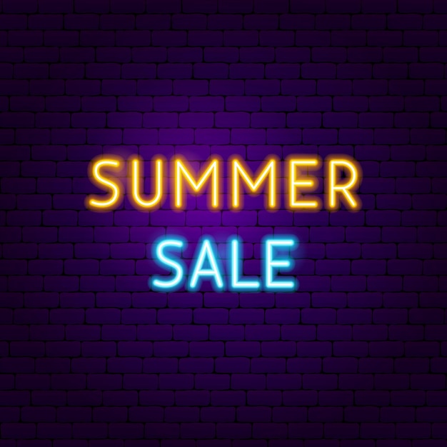 Summer Sale Text Neon Label. Vector Illustration of Vacation Promotion.