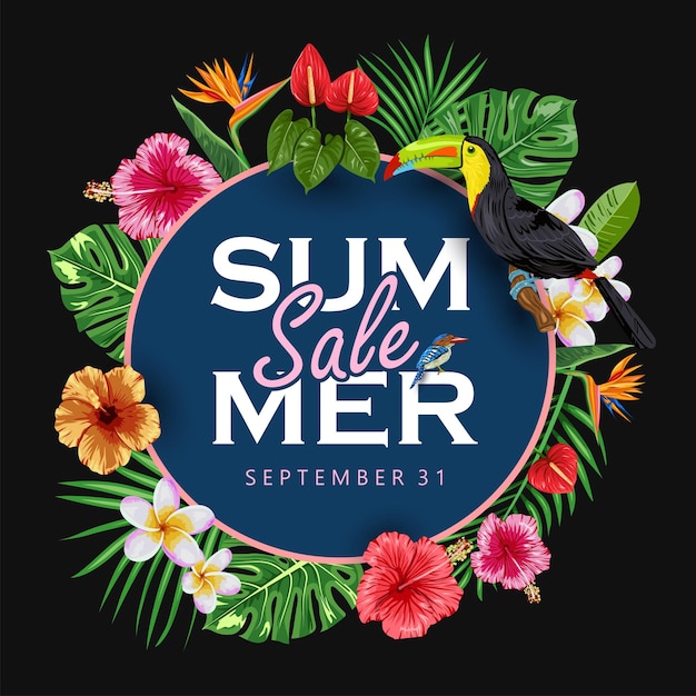 Summer sale tropical badge vector