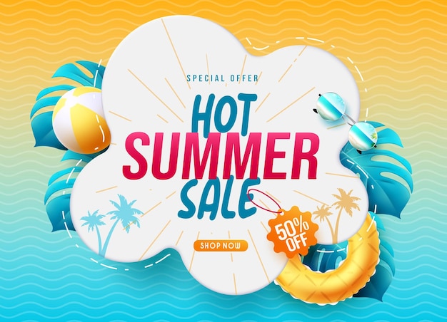 Summer sale vector banner design Hot summer sale text in abstract pattern background