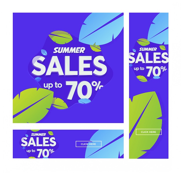 Summer Sale vector banner with leaves in modern style.