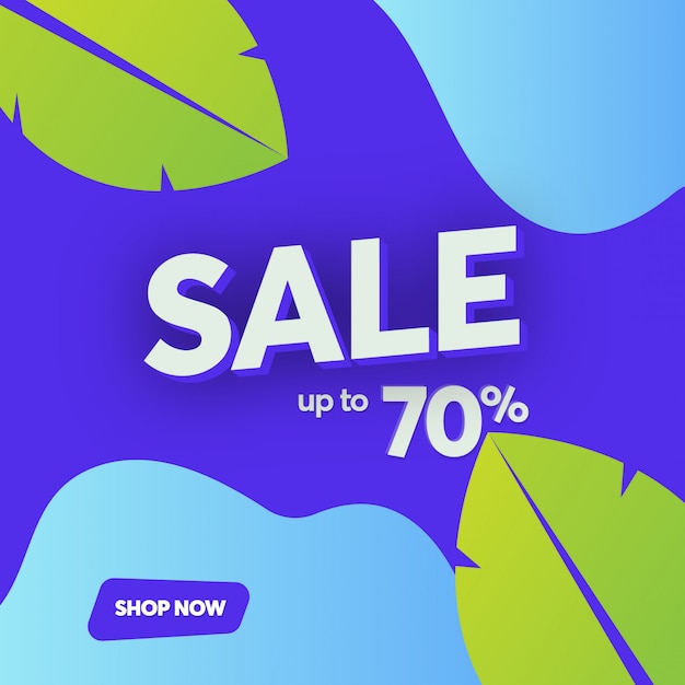 Summer Sale vector banner with leaves in modern style.