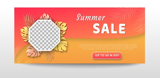 Summer sale web banner template with vibrant gradient color