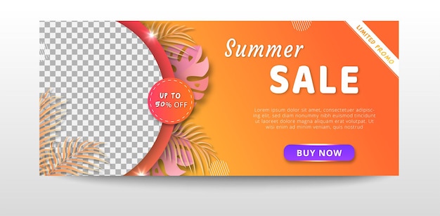 Summer sale web banner template with vibrant gradient color