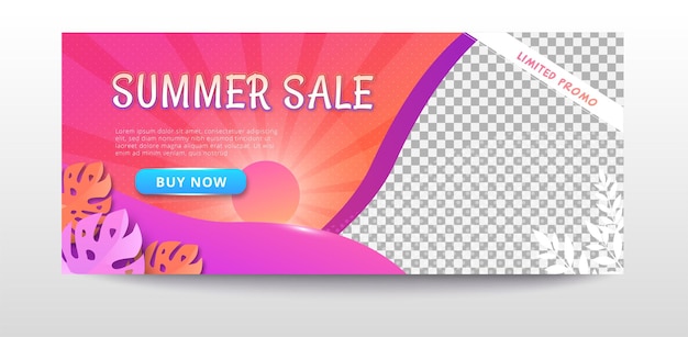 Summer sale web banner template with vibrant gradient color