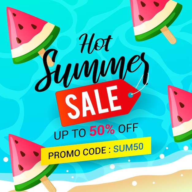 Summer sale with watermelon ice pops background promo code vector design