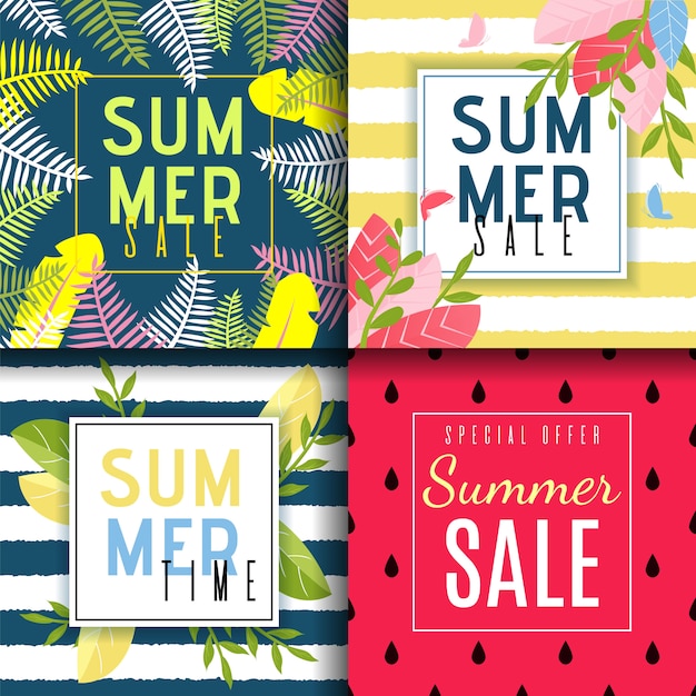 Summer Sales Card Set in Abstract and Floral Style