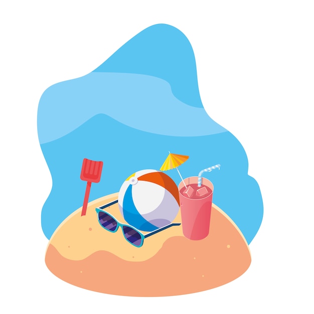 summer sand beach with balloon toy and icons