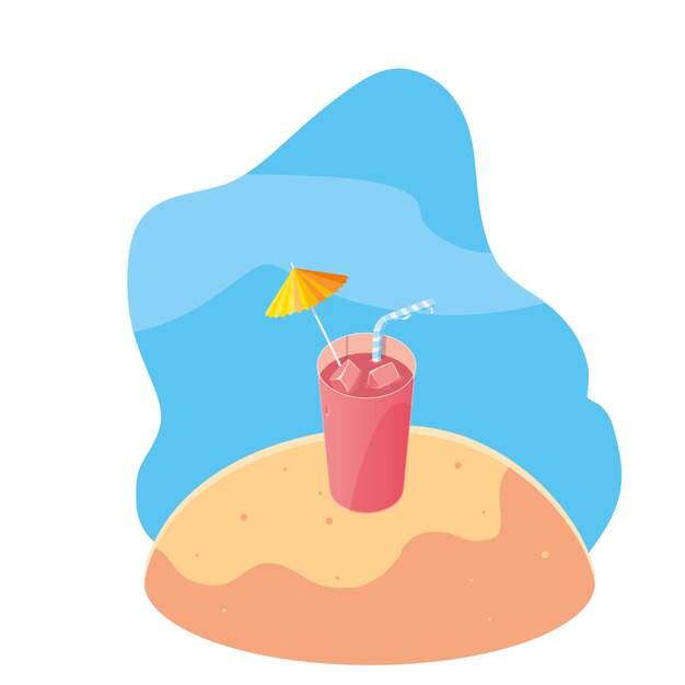 summer sand beach with cocktail and icons scene