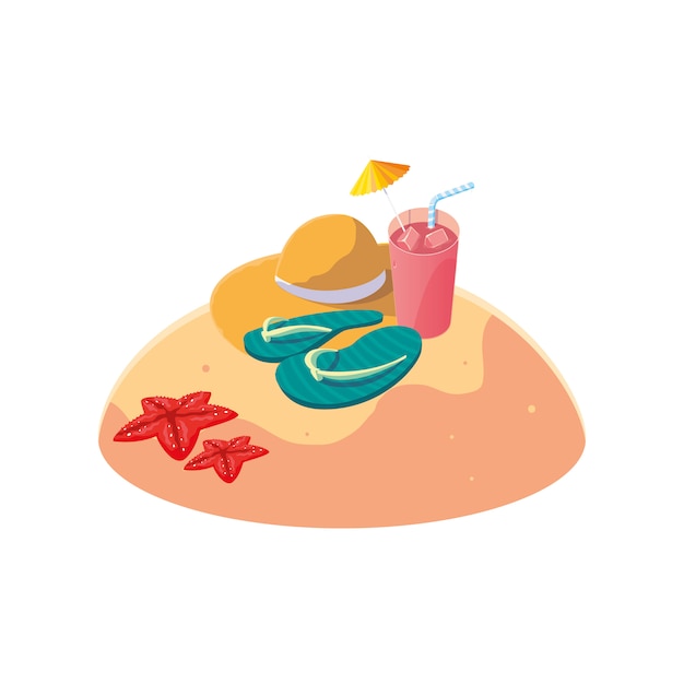 summer sand beach with straw hat scene