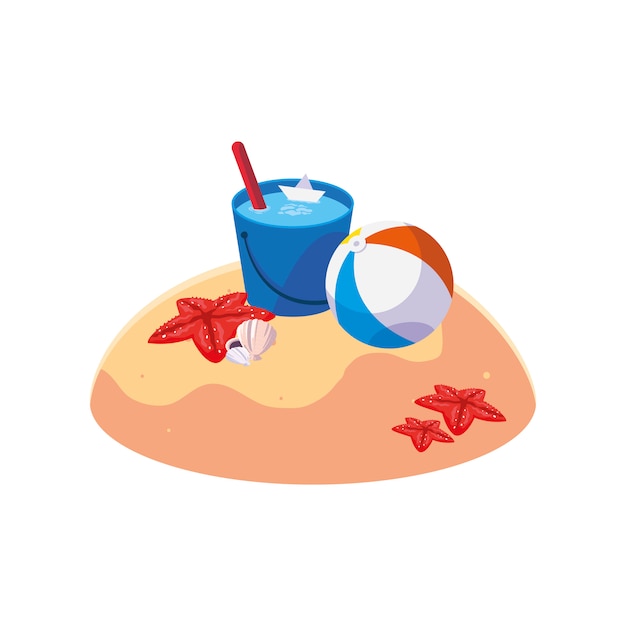 summer sand beach with water bucket scene