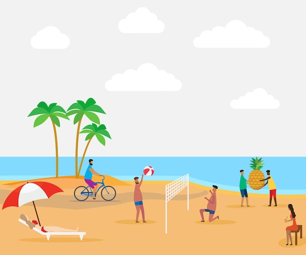 Summer scene group of people Vector illustration