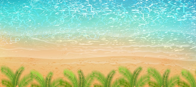 Vector summer sea beach with waves and foam.