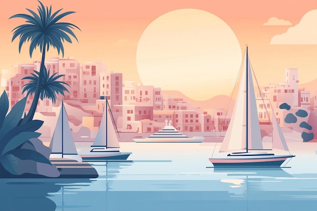 Vector summer sea landscape flat illustration