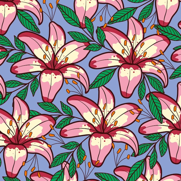 Summer  seamless pattern of flowers and leaves