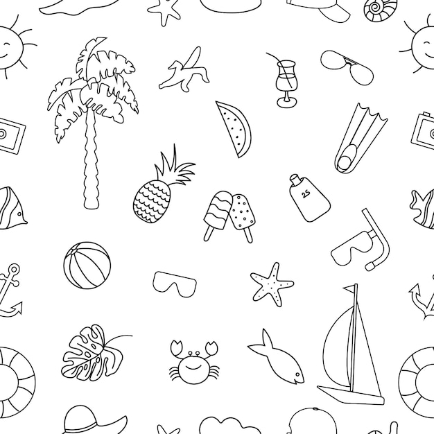 Summer seamless pattern handdrawn in doodles