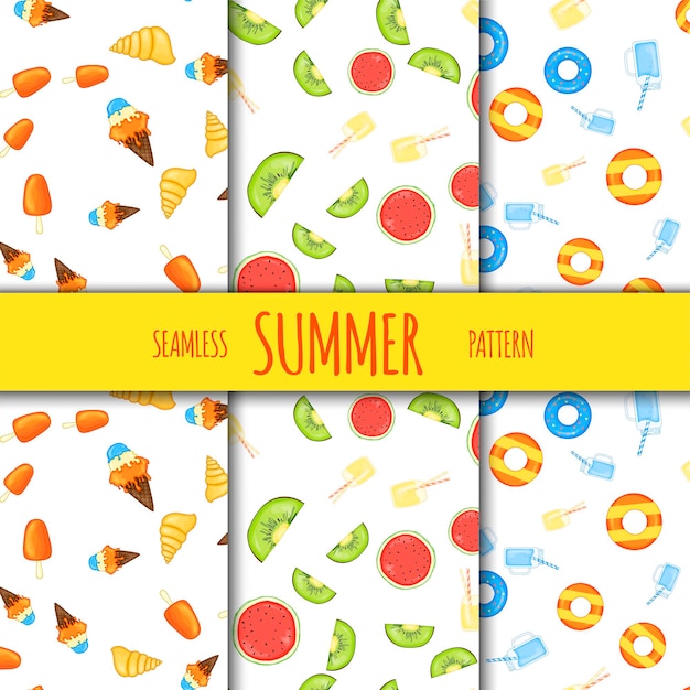 Summer seamless pattern set. Cartoon style. Vector illustration.