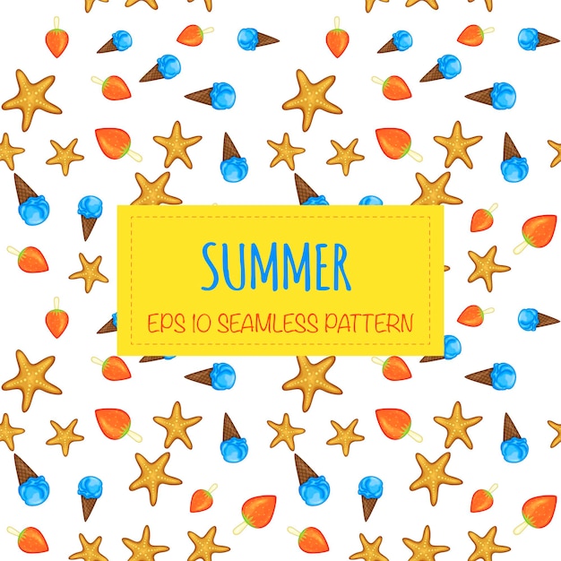 Summer seamless pattern on white background. Cartoon style. Vector.