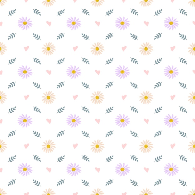 Summer seamless pattern with chamomiles and leaves