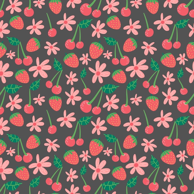 Summer seamless pattern with fruits berries and blossom  for textile fabric decorative paper